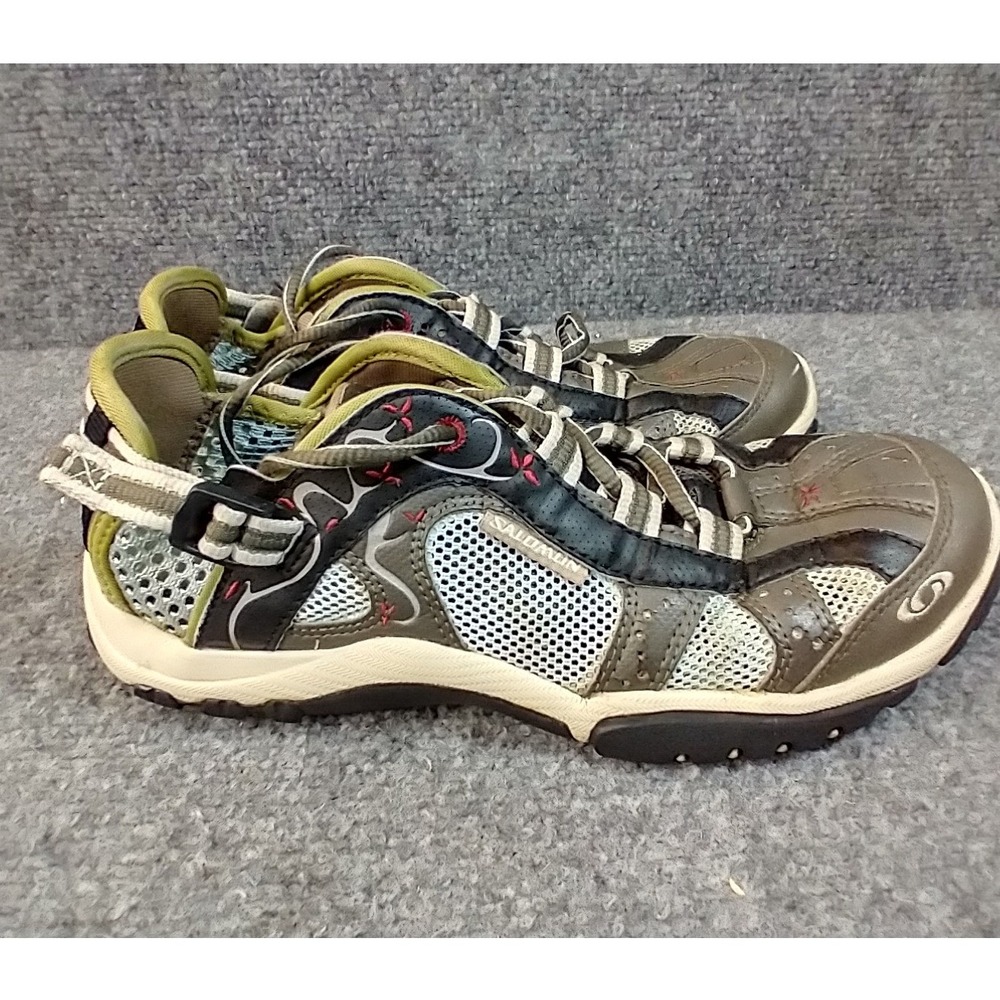 Salomon Trail Hiking Shoes Womens 5 Grey Green Contagrip Low Top 278444